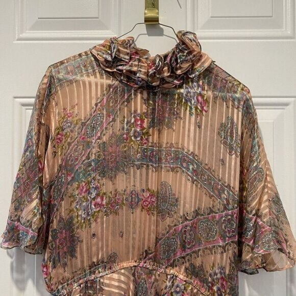 The Silk Farm Icinoo Vintage 100% Silk Dress Womens 10 Purple Paisley Sheer 70s - Picture 13 of 16